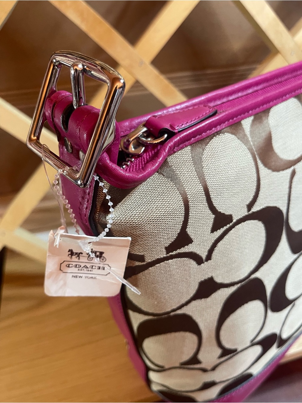 NWT Authentic Coach New York Shoulder Bag/ Slouchy Hobo /Bucket Bag / Magenta - Picture 12 of 16